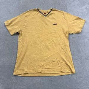 Tommy Hilfiger Tee Tshirt Men Large Yellow VNeck Logo Casual Lounge